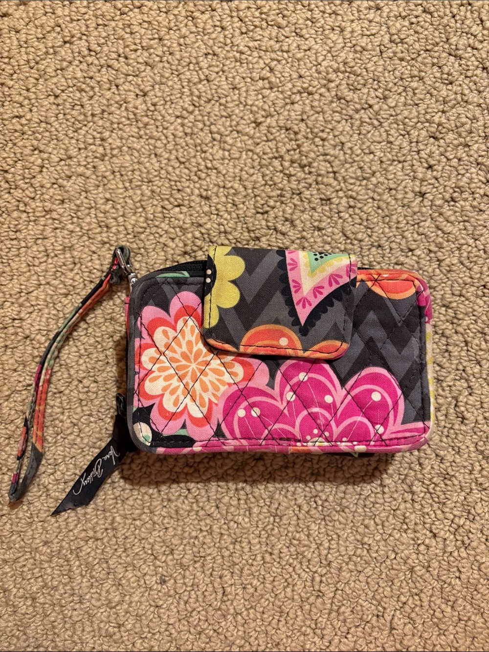 Vera Bradley Multicolor Floral Quilted Wristlet in Pink and Black